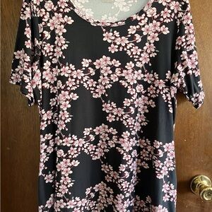 Charlie’s Project Black Short Sleeve Floral Tee Dress with Pink Blossoms
